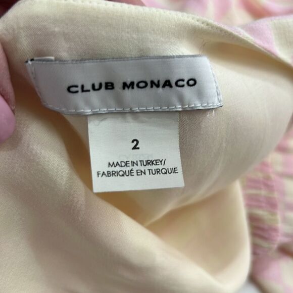 Club Monaco pink and cream check puff sleeve midi dress size 2 - Picture 12 of 12